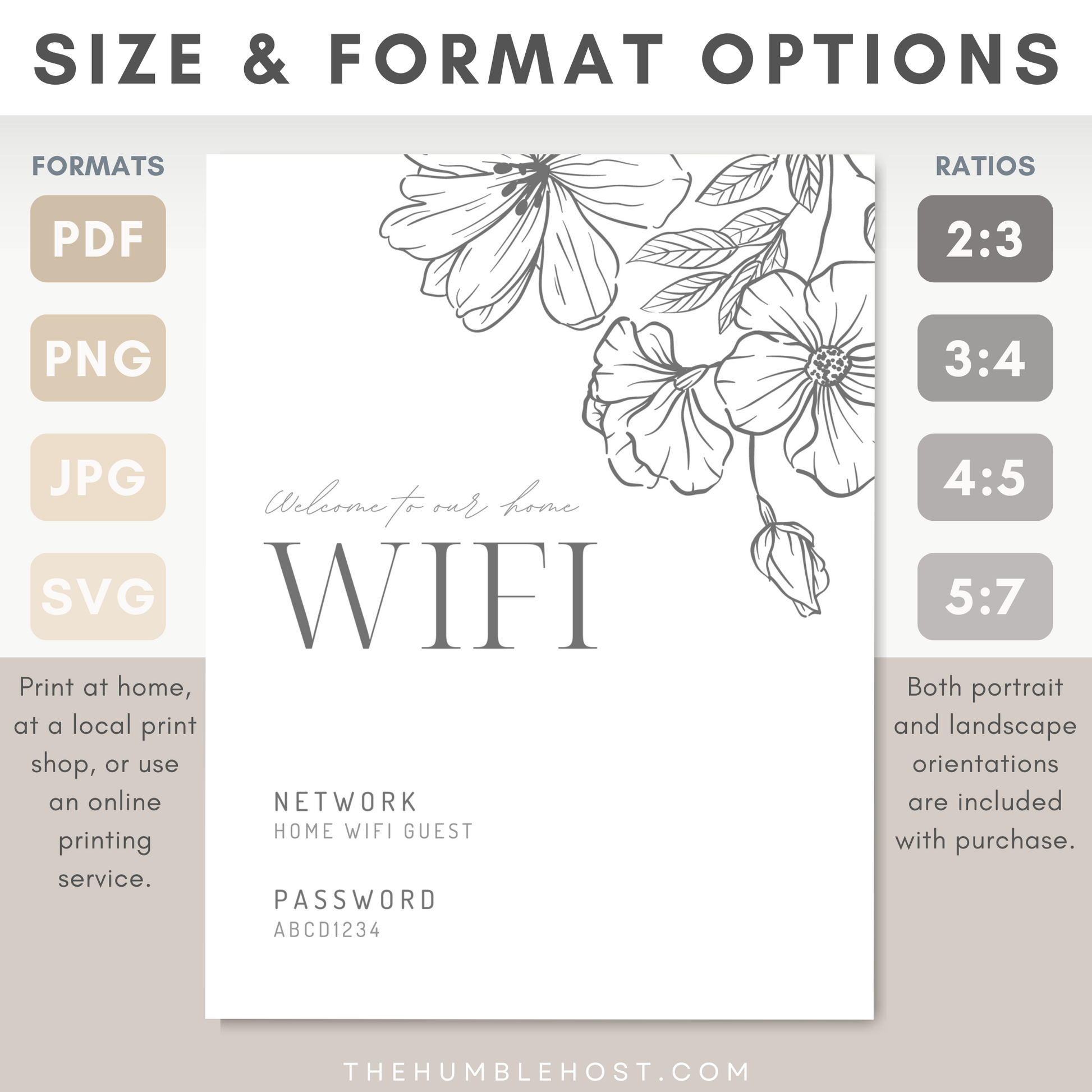 WiFi Password Sign | Modern Minimalist Floral | Editable Template – The Humble Host wifi-password-sign-modern-minimalist-floral-editable-template-the-humble-host