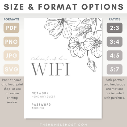 WiFi Password Sign, Editable WiFi Sign Template, Wall Art WiFi Password Printable, Airbnb VRBO Template, Airbnb Sign, VRBO Sign guest room decor, printable wifi password sign, salon sign, internet sign, minimalist floral, modern internet password