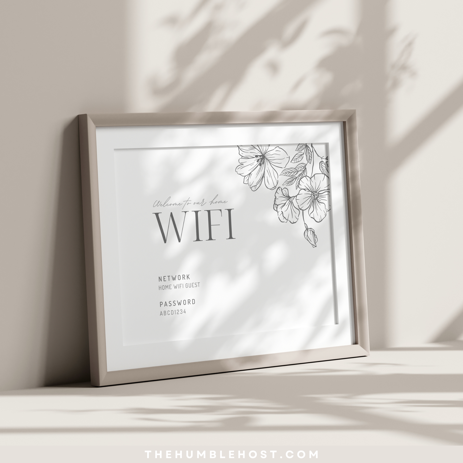 WiFi Password Sign, Editable WiFi Sign Template, Wall Art WiFi Password Printable, Airbnb VRBO Template, Airbnb Sign, VRBO Sign guest room decor, printable wifi password sign, salon sign, internet sign, minimalist floral, modern internet password