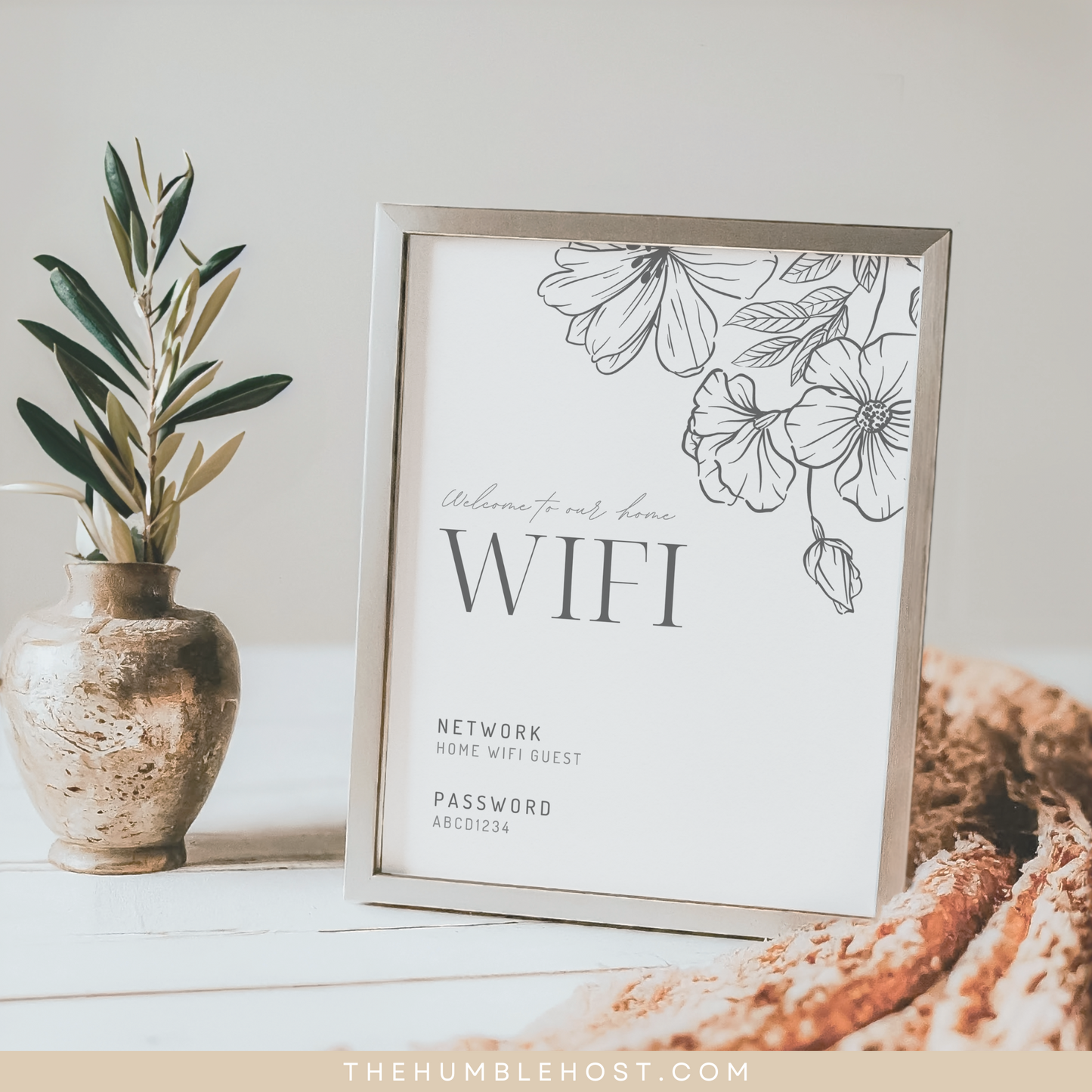 WiFi Password Sign, Editable WiFi Sign Template, Wall Art WiFi Password Printable, Airbnb VRBO Template, Airbnb Sign, VRBO Sign guest room decor, printable wifi password sign, salon sign, internet sign, minimalist floral, modern internet password