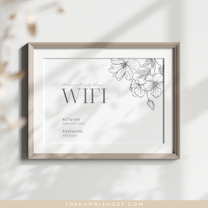 WiFi Password Sign, Editable WiFi Sign Template, Wall Art WiFi Password Printable, Airbnb VRBO Template, Airbnb Sign, VRBO Sign guest room decor, printable wifi password sign, salon sign, internet sign, minimalist floral, modern internet password