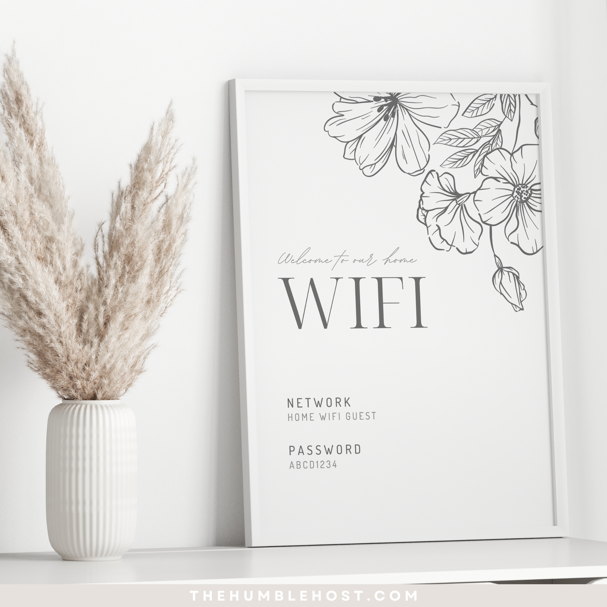 WiFi Password Sign | Modern Minimalist Floral | Editable Template – The Humble Host wifi-password-sign-modern-minimalist-floral-editable-template-the-humble-host