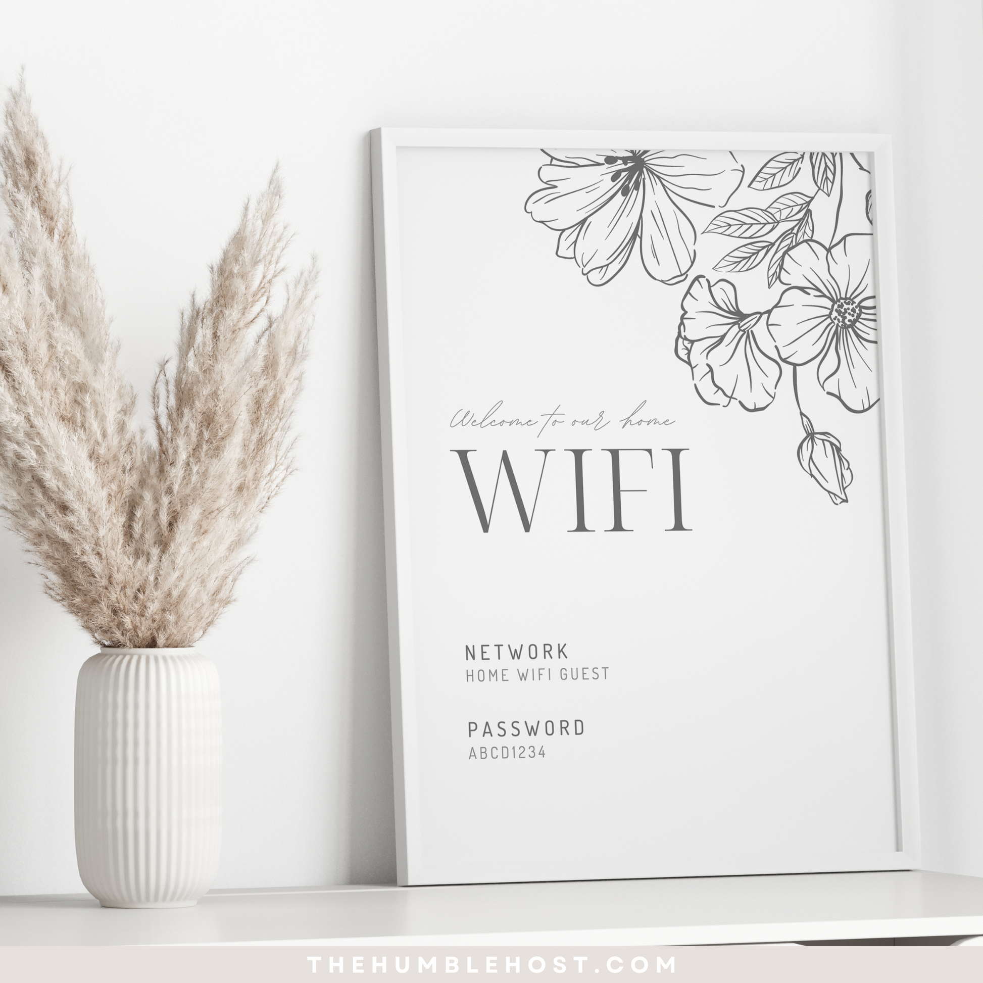 WiFi Password Sign, Editable WiFi Sign Template, Wall Art WiFi Password Printable, Airbnb VRBO Template, Airbnb Sign, VRBO Sign guest room decor, printable wifi password sign, salon sign, internet sign, minimalist floral, modern internet password