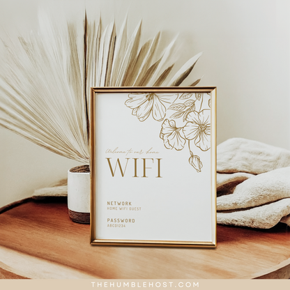 WiFi Password Sign, Editable WiFi Sign Template, Wall Art WiFi Password Printable, Airbnb VRBO Template, Airbnb Sign, VRBO Sign guest room decor, printable wifi password sign, salon sign, internet sign, minimalist floral, modern internet password